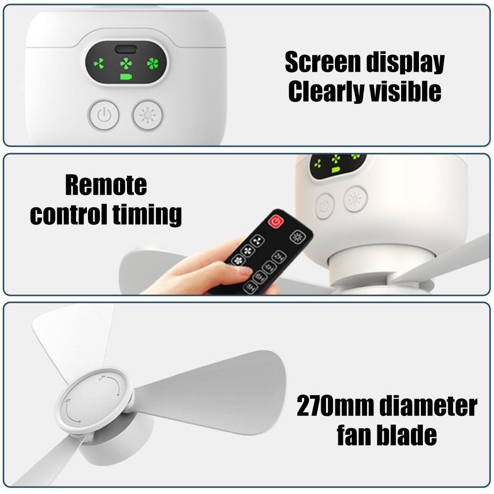 2025 New USB Rechargeable Large Wind Ceiling Fan Removable Blades Night Lamp Lighting 8000mAh Capacity Household Outdoor Fan