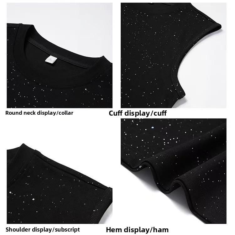 Men's Sleeveless Vest Star Glitter Powder Hot Diamond Crew Neck Loose Breathable Sports Top