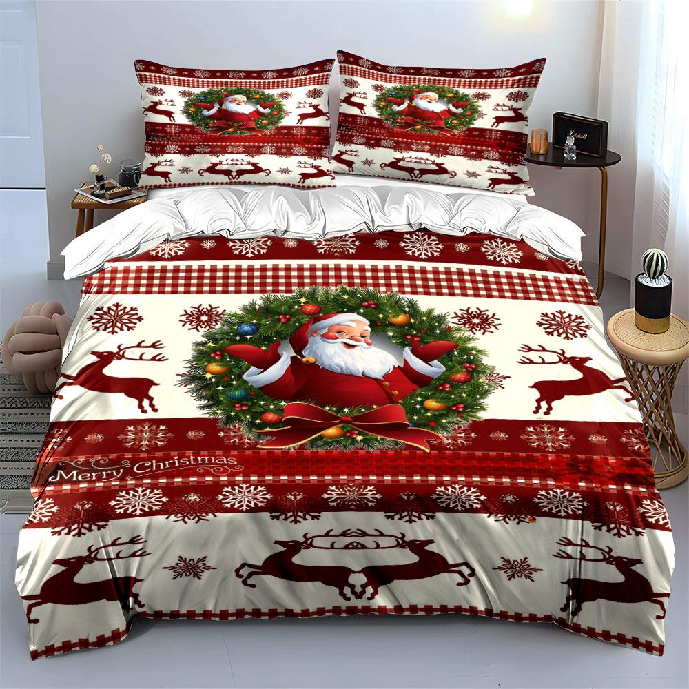 Santa Reindeer Christmas Set Bedding Duvet Cover Set Duvet Cover Pillowcases  (1*Duvet Cover 2*Pillowcases, Without Duvet Insert)