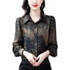 Spring Autumn New Print Chiffon Shirt Women's Long Sleeve Top Fashion Turn Dowar Collar Bottoming Blouse M-4XL