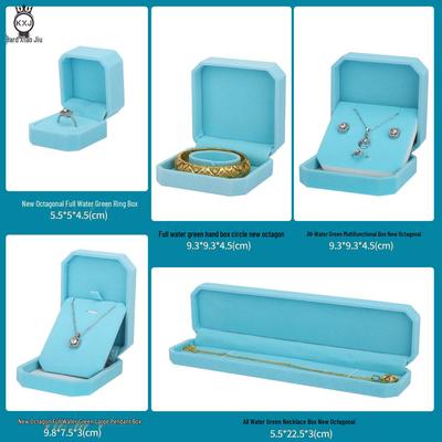 Octagonal Velvet Jewelry Gift Box for Rings, Pendants, Bracelets, and Necklaces In Water Green