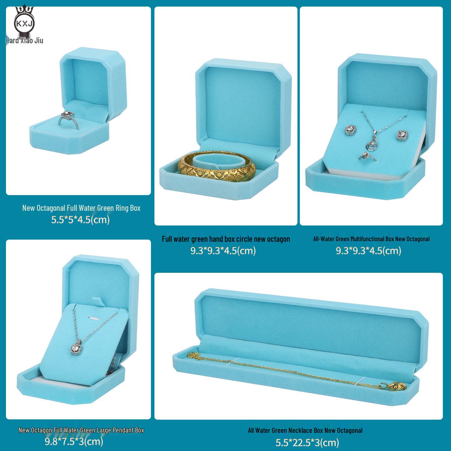 Octagonal Velvet Jewelry Gift Box for Rings, Pendants, Bracelets, and Necklaces in Water Green Ring Box; 1
