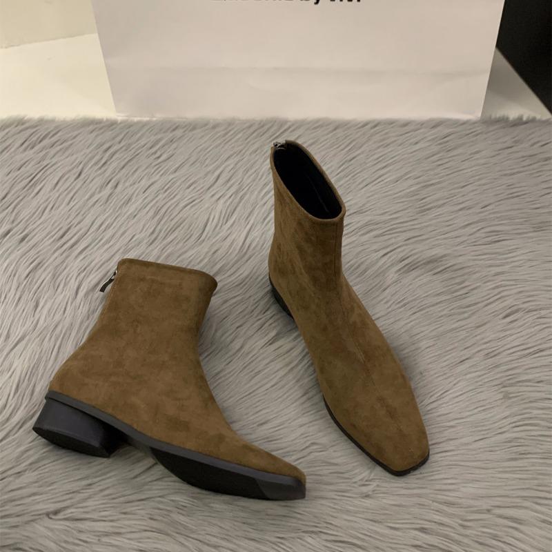 Damenschuhe Hochwertige Mid-Calf Damenstiefel Mode Reißverschluss hinten Moderne Stiefel Damen Einfarbige Schuhe für Damen