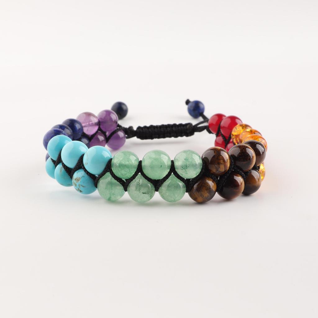 8mm Chakra Bracelet With Double Layer, Adjustable Thread Bracelet, Designer 7 Chakra Beads Bracelet For Her/Him DB-8