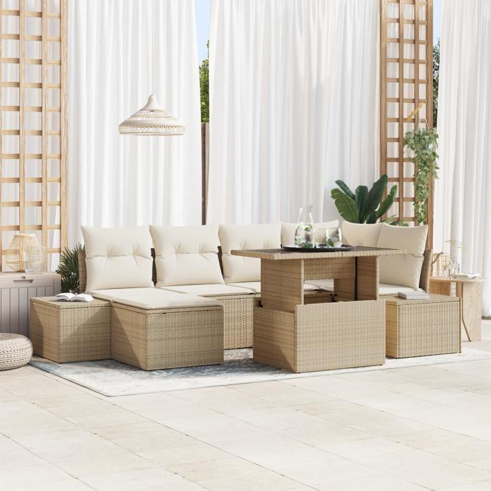 VidaXL Ensemble de canapé de jardin 7 pièces avec coussins beige en polyrotin 3349217