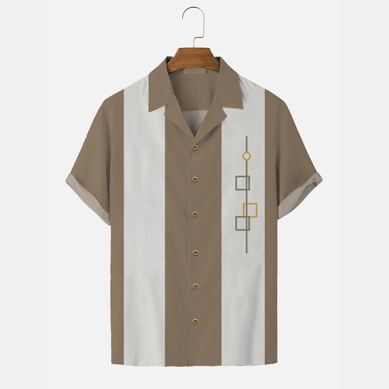 Men's Summer Hawaiian Shirt 3D Stripe Printed Short Sleeved Shirt Holiday Short Sleeved Beach Top T-shirt Men's Large Shirts