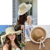 Summer Womens Sun Hat With Lace Ribbon Wide Brim Sun Protection Outdoor Beach Accessory