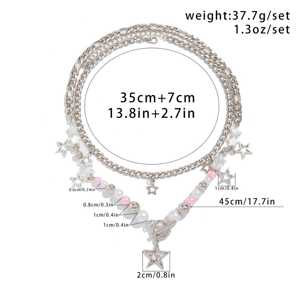 Hip Hop Babes Wind Star Pendant Necklace Choker Temperament Round Bead Imitation Pearl Metal Chain Necklace