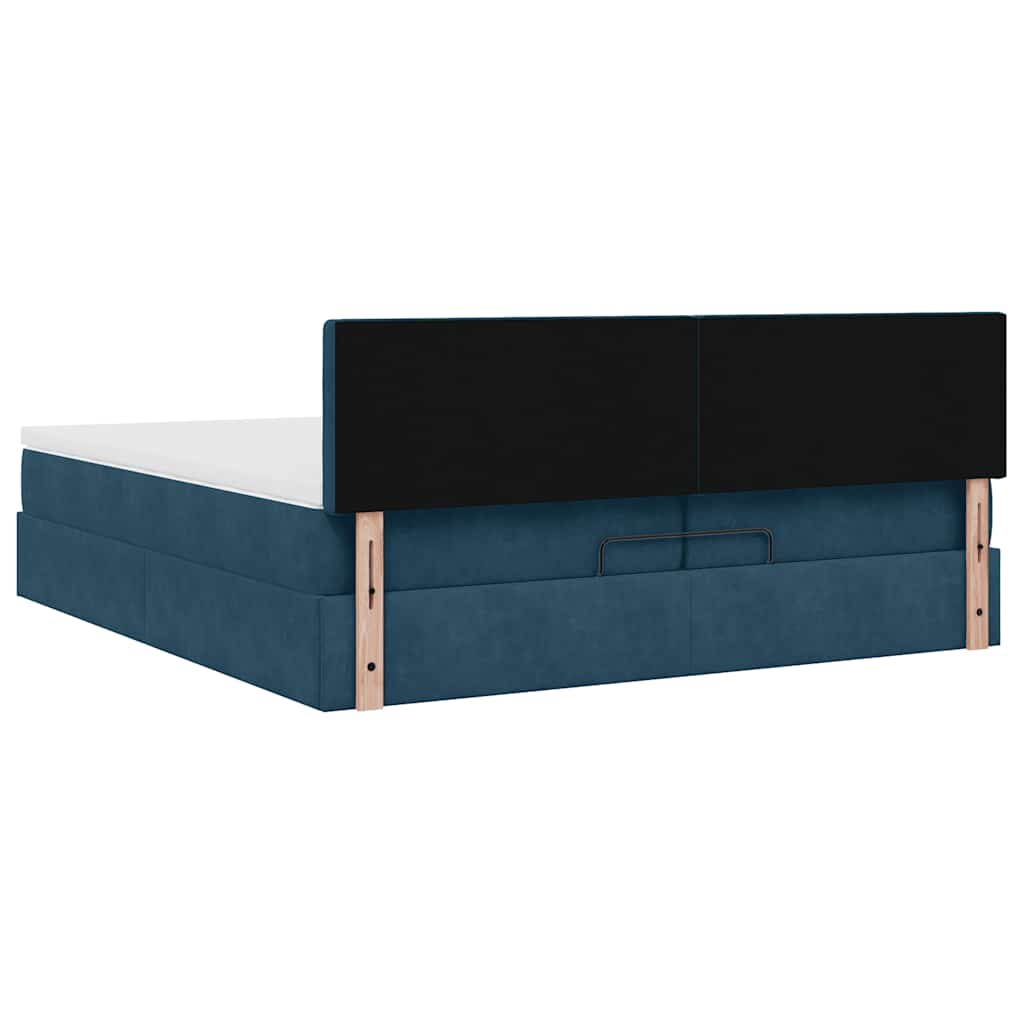 Ottoman Bed with Mattresses & LED Lighting Dark Blue 200x200 cm Velvet