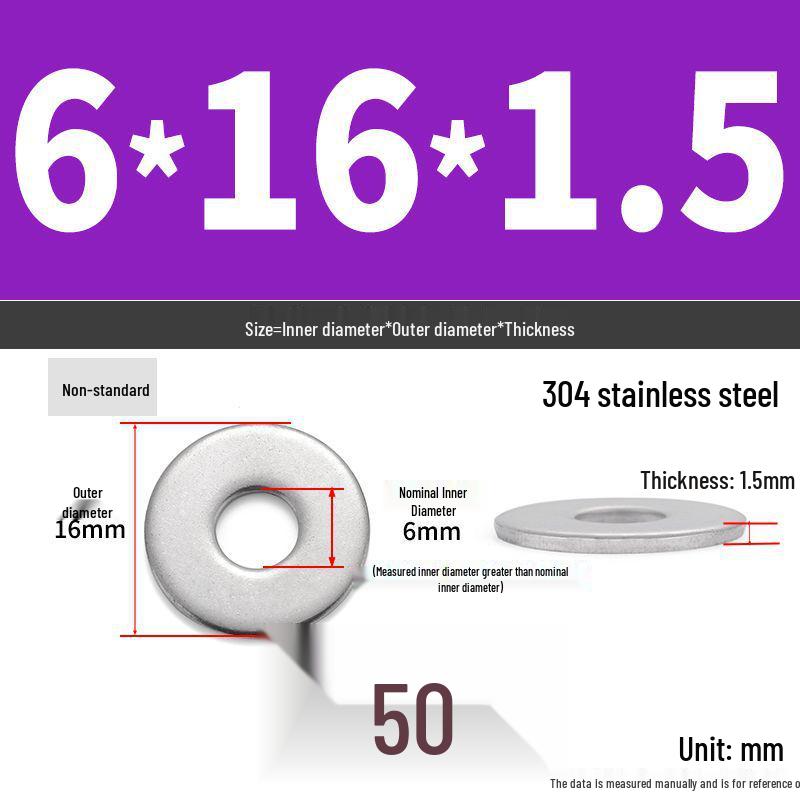 304 Stainless Steel Enlarged Flat Washer Ring (Sizes: M1.6-M22)