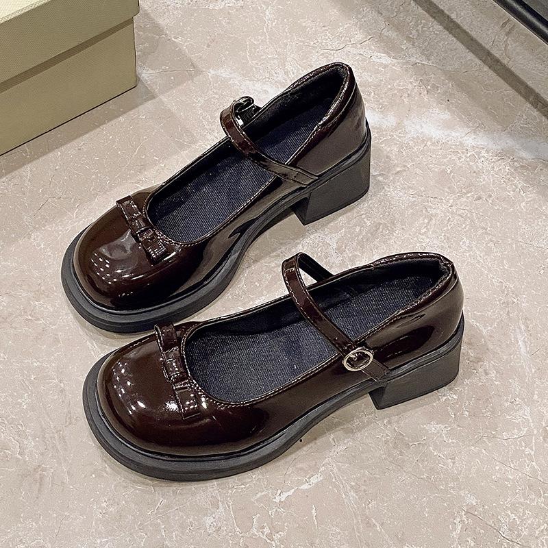 

Французские туфли Мэри Джейн на платформе и толстом каблуке с одинарной застежкой, женские, лето 2025, новые, универсальные, на высоком каблуке, из маленькой кожи 40 бордовый