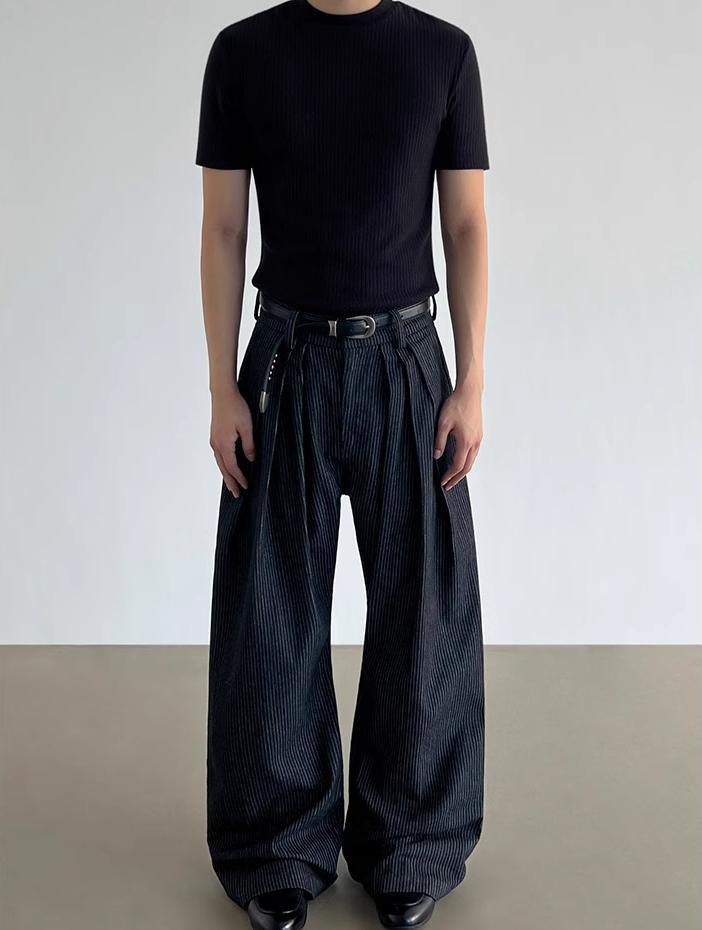 Amerikanischer Retro Old Money Stil Kuh Drei-Falten Gestreifte Jeans Herren und Damen Cleanfit Lässig Fließend Weiter Bein Hose