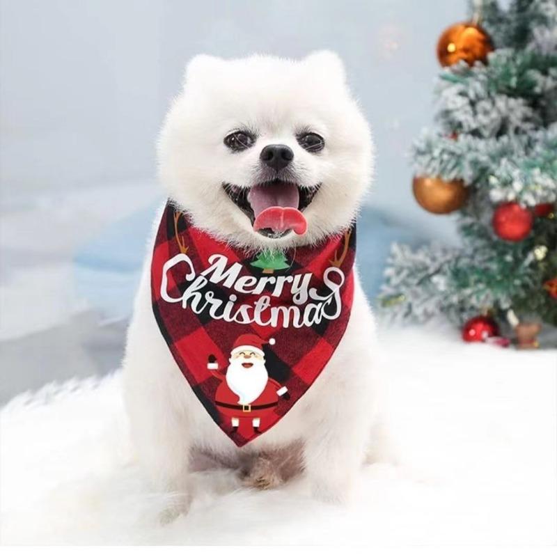 Christmas Wrapped Pet Small Medium and Large Dogs Cats Teddy Triangle Towel Mouth Scarf