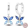 Luminous Shell Women Earrings Original 925 Sterling Silver Pave CZ Star Moon Hoop Earrings Engagement Wedding Jewelry