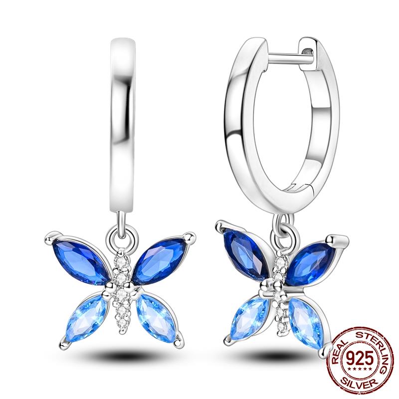 Luminous Shell Women Earrings Original 925 Sterling Silver Pave CZ Star Moon Hoop Earrings Engagement Wedding Jewelry
