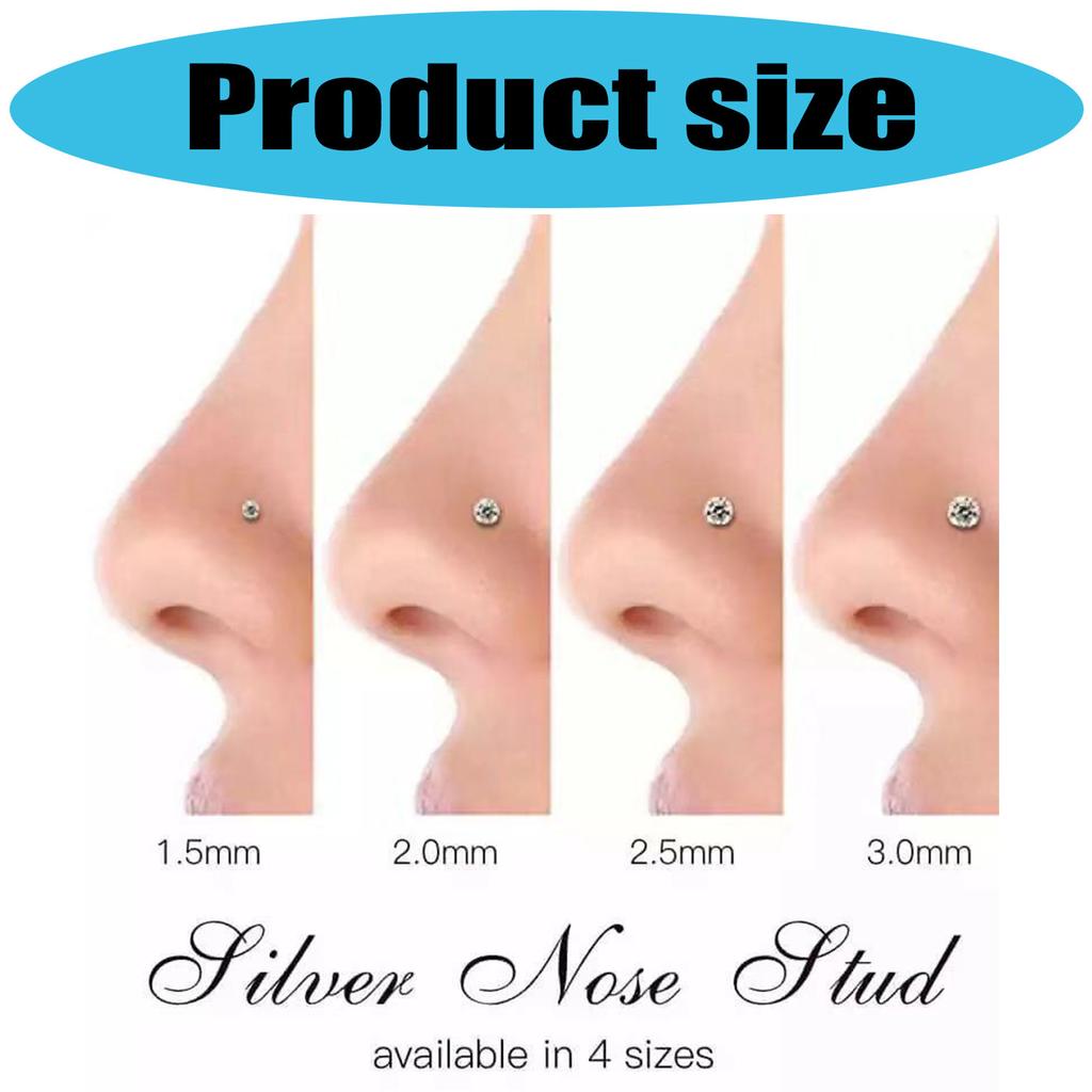 Packung mit 4 Nasensteckern aus Edelstahl mit Zirkon 3 Stile 4 Farben Bequemer Körperschmuck für Frauen und Männer