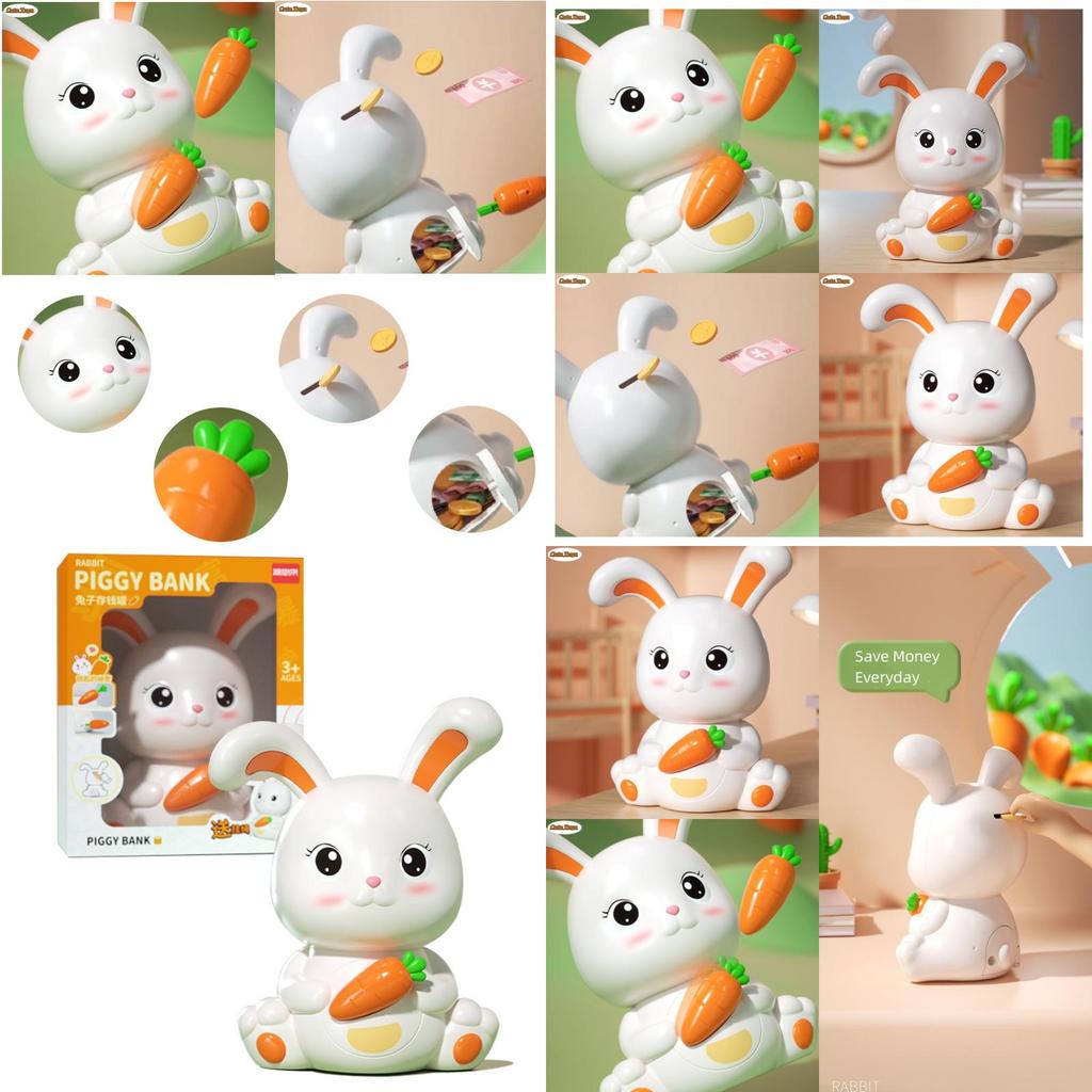 Cute Bunny Coin Bank Large Capacity Cartoon Creative Anti-fall Plastic Savings Jar Gift For Boys And Girls