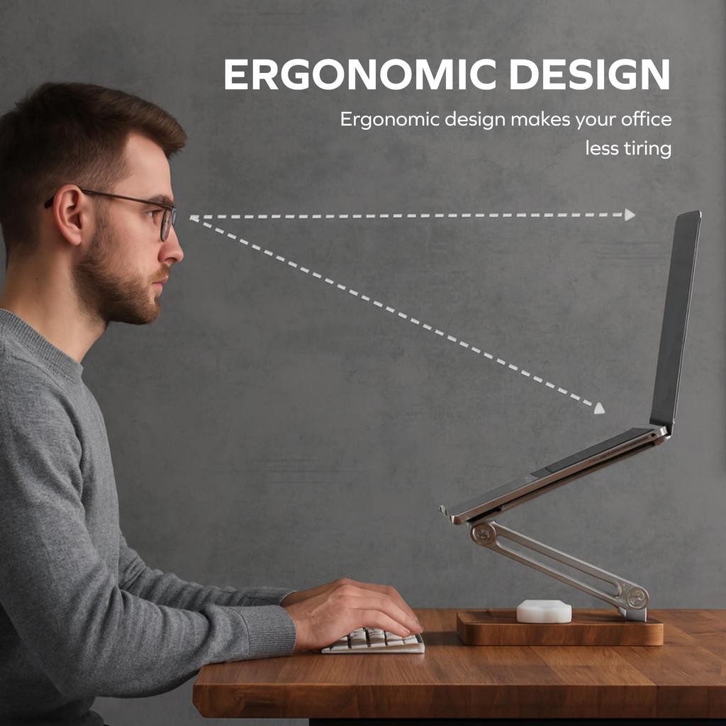 Muso Wood Wooden Laptop Stand for Desk, Laptop Riser with Walnut Storage Base, Adjustable Laptop Stand, Ergonomic Wooden Laptop Ventilation Stand for