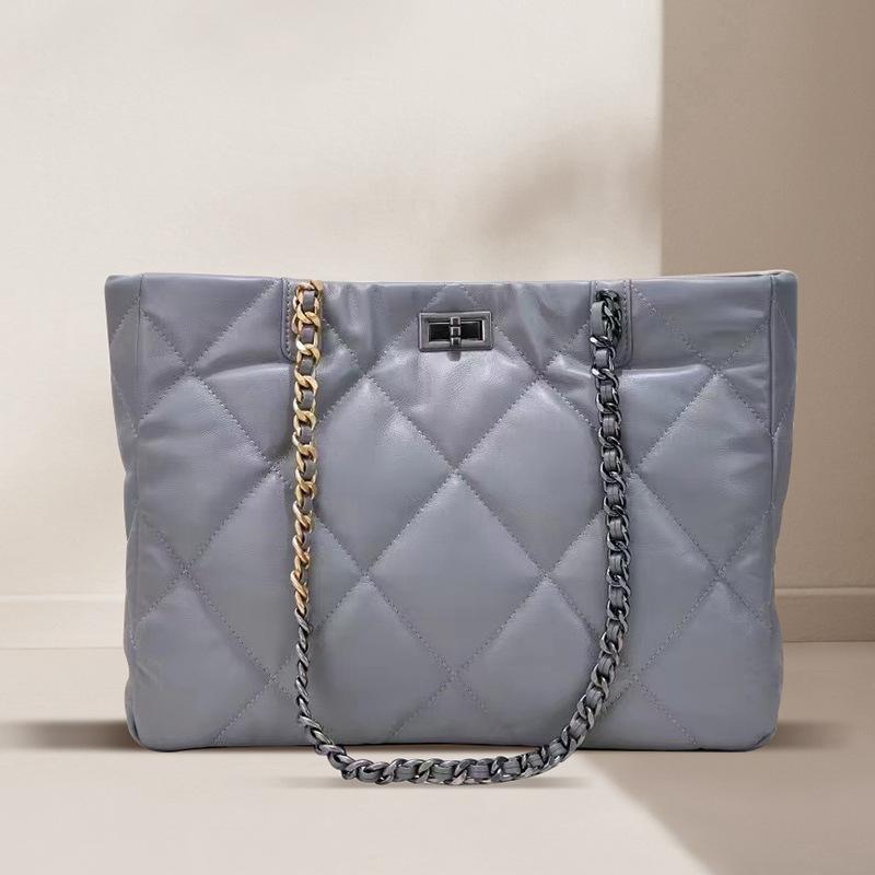 Leather Small Fragrant Wind 19Bag Shopping Bag Sheepskin Rhombus Chain Tote Bag Shoulder Bag Large Capacity Women'S Bag