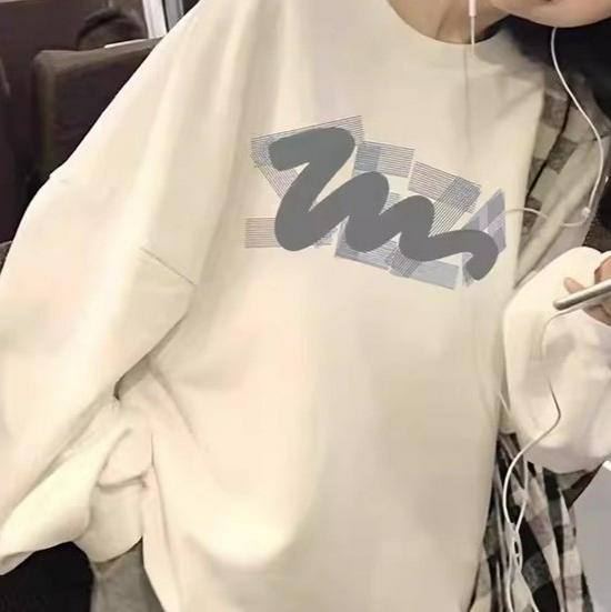 Women's Fleece-Lined Crew Neck Sweatshirt, Long Sleeve, Thin & Loose, for Spring and Autumn, Junior & High School Students, No Hood.