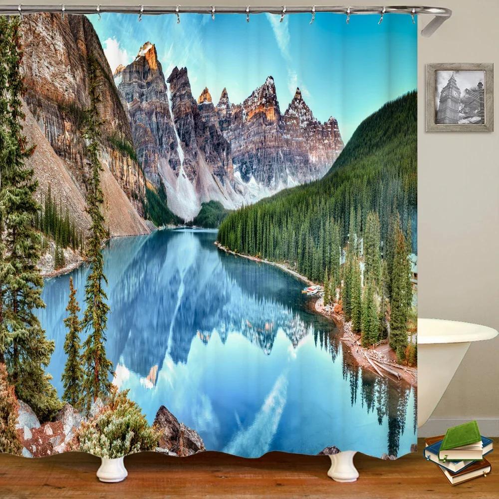 Shower Curtain Natural Forest Scenery 3D Printing Shower Curtain Polyester Waterproof Fabric Bathroom Home Decor Curtain 180x180