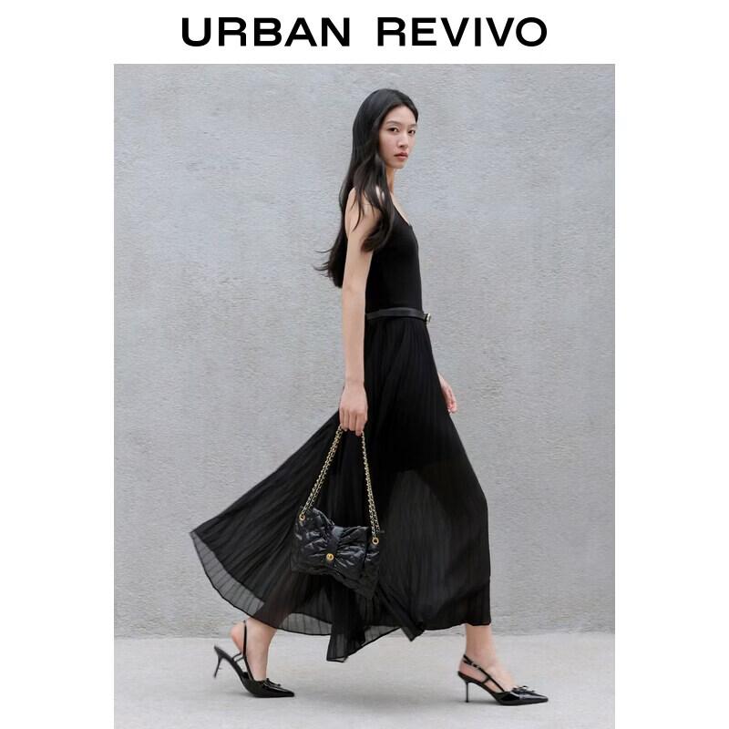 UR Women's U-Neck Pleated Slim-Fit Belted Dress