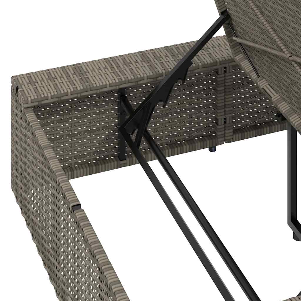 Sonnenliege mit Schwimmkissen Grau Poly-Rattan