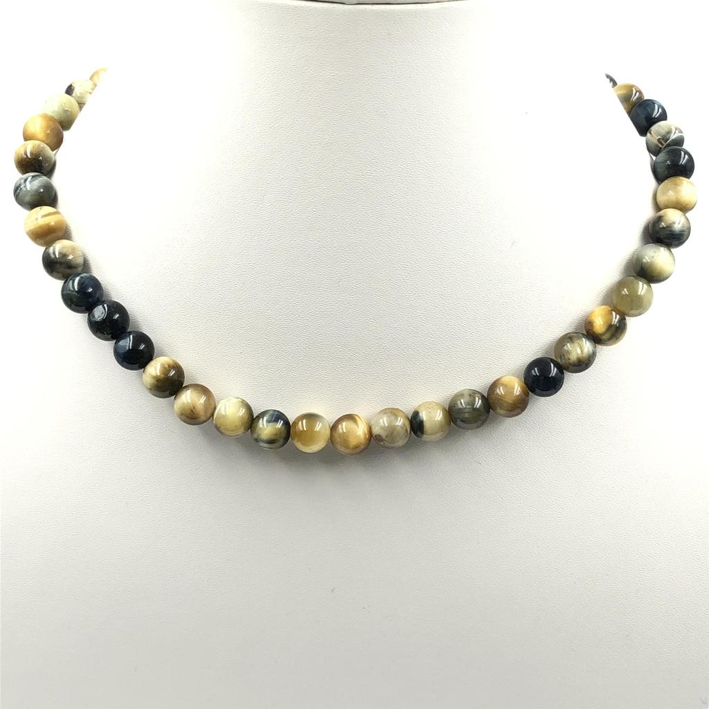 Collar Gargantilla Hecho a Mano con Cuentas Redondas de Piedra Natural Ojo de Tigre Multicolor Estrella de 8 mm 17-20" Para Ella 8BN-17