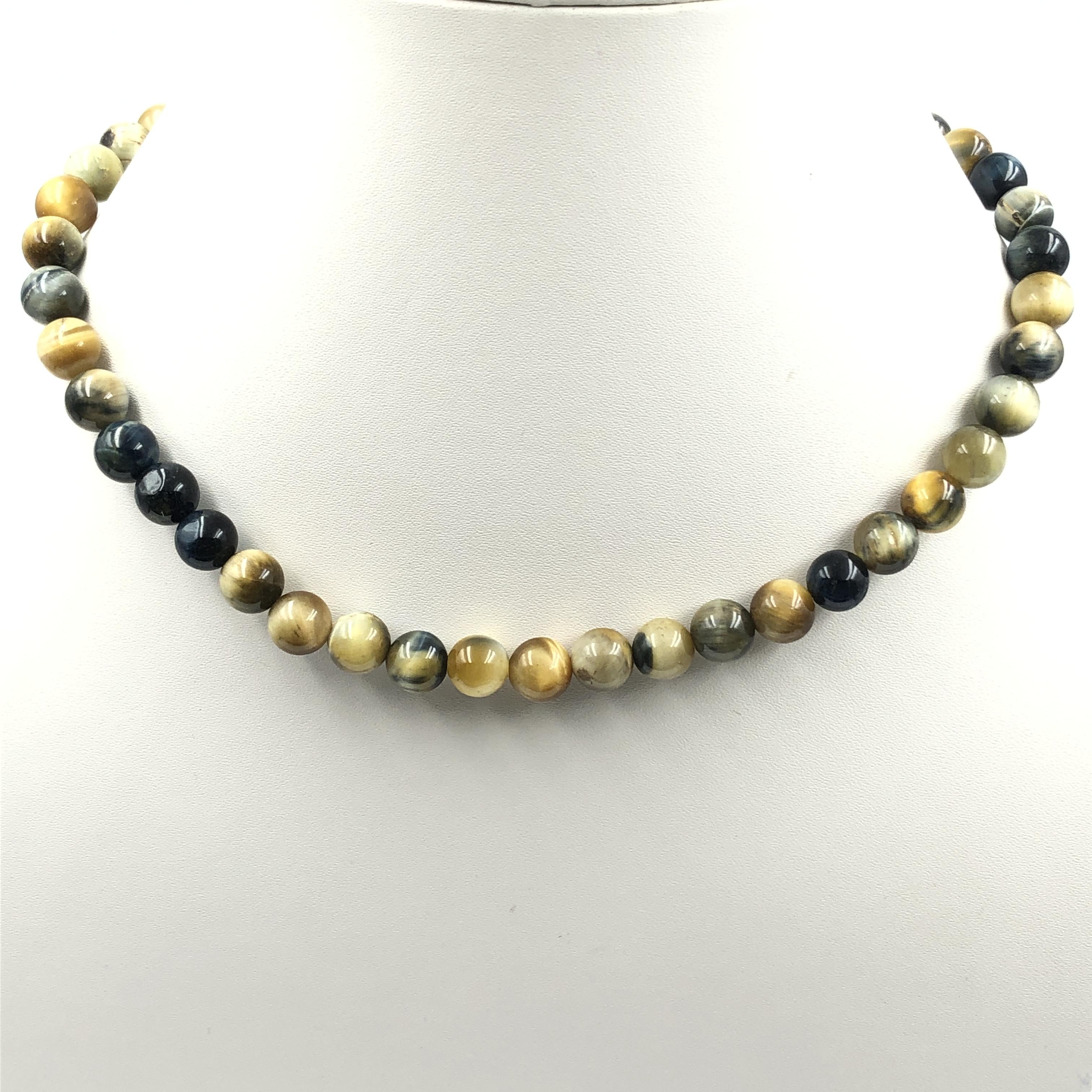 8mm Natural Multi Star Tiger Eye Gemstone Round Beads Jewelry Handmade Choker Necklace 17-20  For Her 8BN-17
