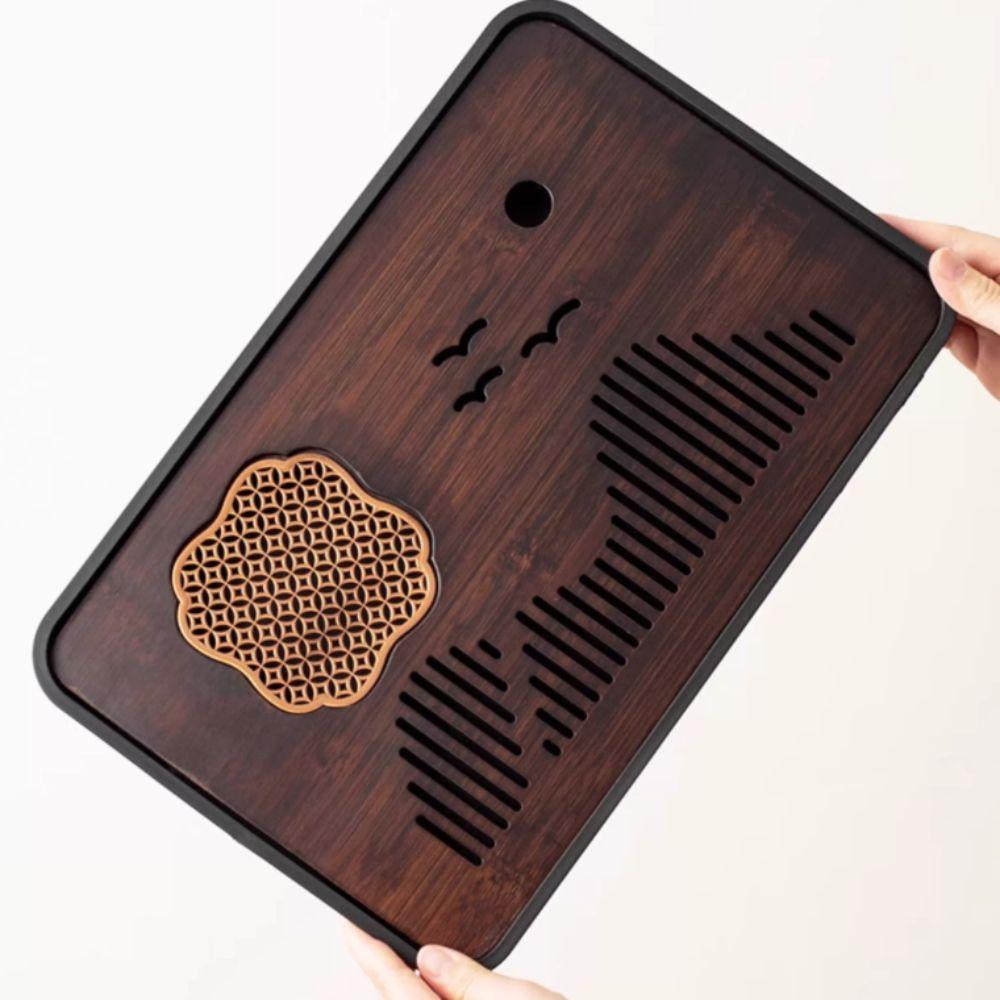 Japanese Style Bamboo Drain Tea Tray Rectangular Water Storage Tea Tray  Easy To Clean