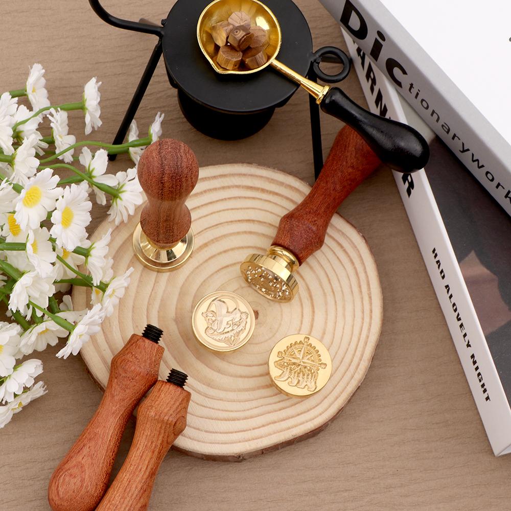 2pcs/set Animals Wax Seal Stamps With Handle, Bear, Mandala Elephant, Dog and Cat On the Moon Pattern Brass Wax Stamps For Decor