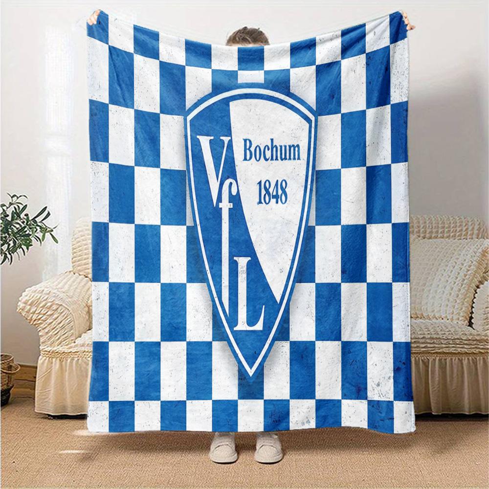 Bochum Crest Flannel Blanket, Soft Polyester, Modern Design, All-Season for Camping, Travel, Gifts for holidays or birthdays