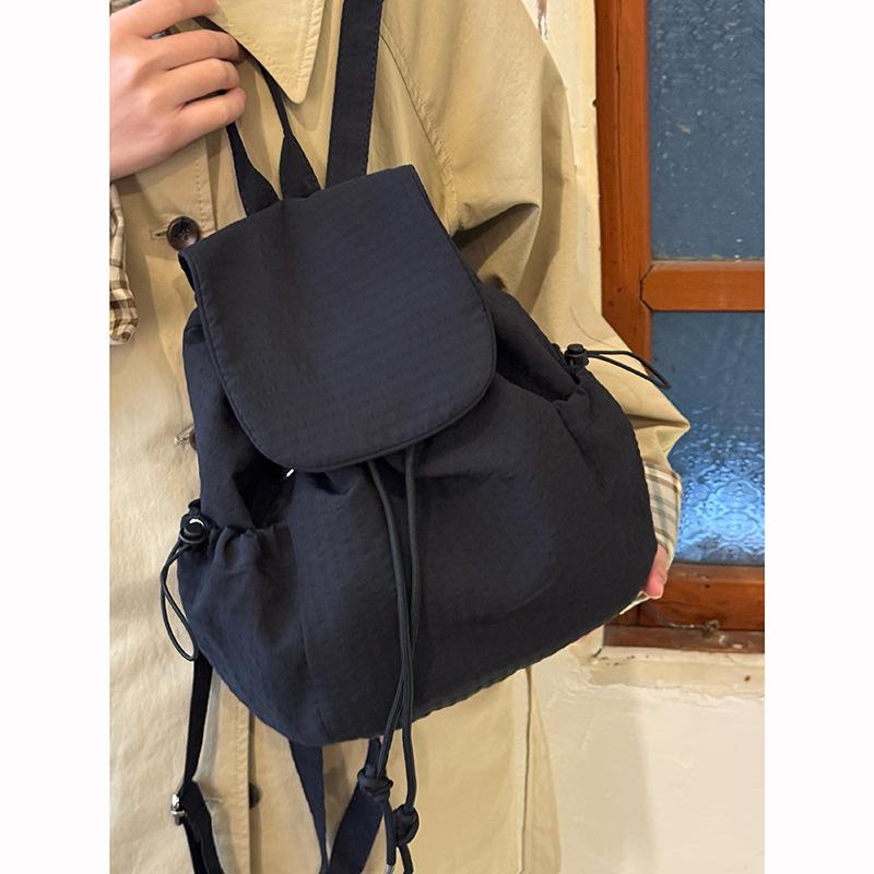 Korean Plaid Drawstring Backpack, New Large-capacity Student Commuting Versatile Backpack, Niche Lightweight Nylon Schoolbag