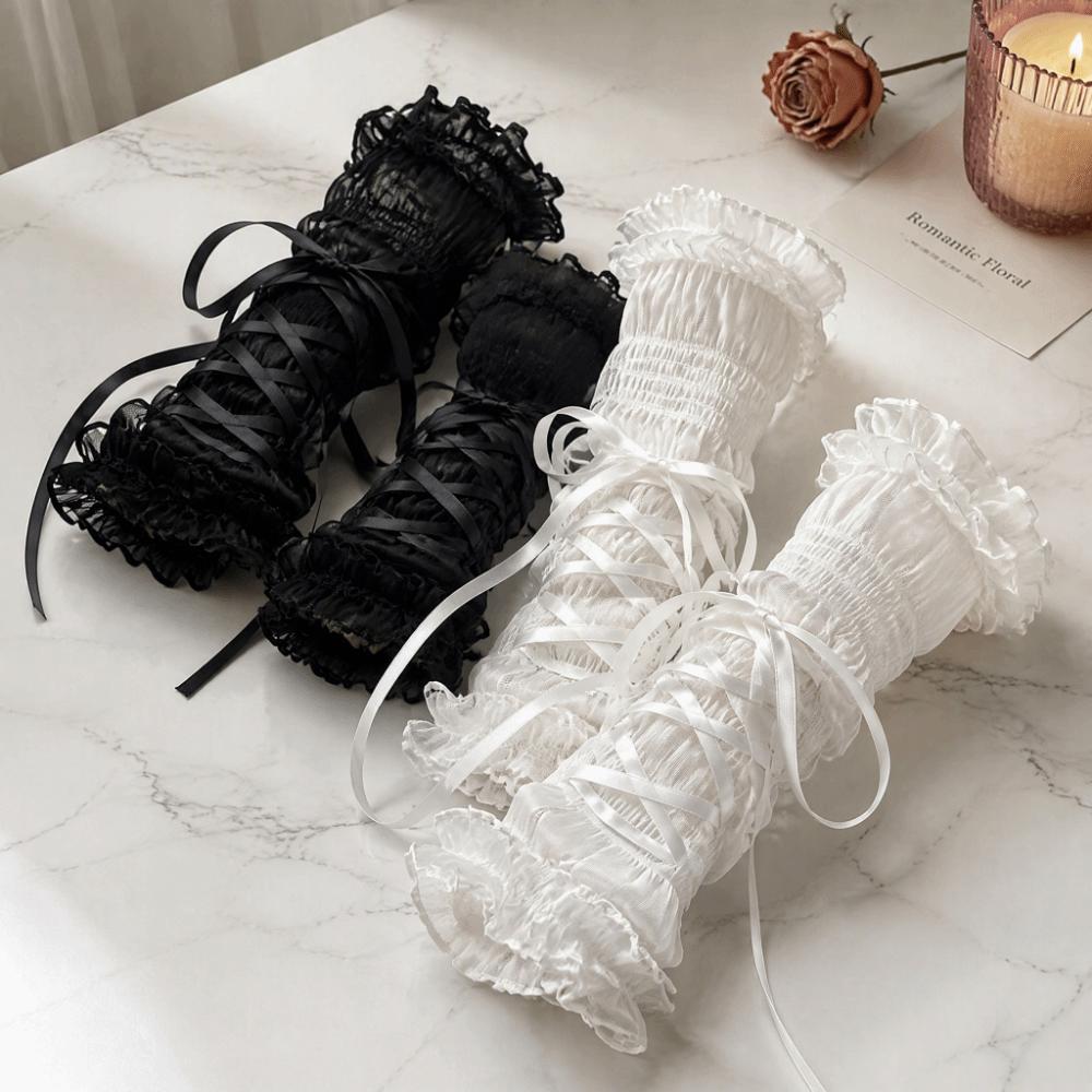 Ruffled Lace Women's Arm Warmers Yarn Knitted Wrist Cuffs Lace Arm Sleeves  Anime Costume