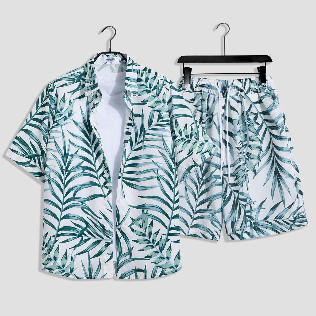 Hawaiian Floral Beach Set: Men's Loose-Fit Plus Size Short Sleeve Shirt & Casual Shorts