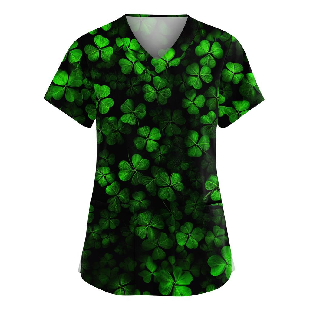 Women's Fashion V-Neck Short Sleeve Overalls With Pockets  Print Tops  Clothes