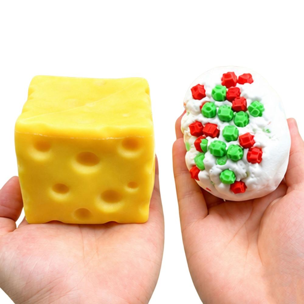 5/7cm Cheese Squeezed Cube Sound Effects TPR Fidget Toy Cheese Stress Ball  Children's Gifts