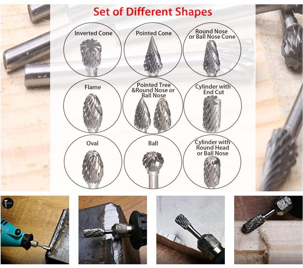 3*6 Double Grain Tungsten Steel Grind Head 10pc Hard Alloy Rotary File Electric Grind Mold Woodwork Grinding File Tool Set
