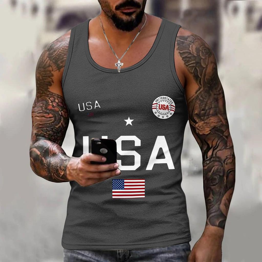 Men 4th Of Shirts USA Muscle Sleeveless Shirt Patriotic Tank Tops