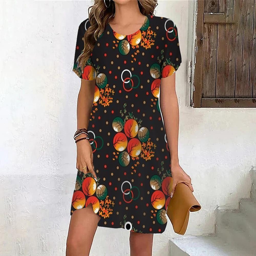 Fashion 3D Print Summer Dress Loose Casual Short Sleeve O-Neck Mini Dress