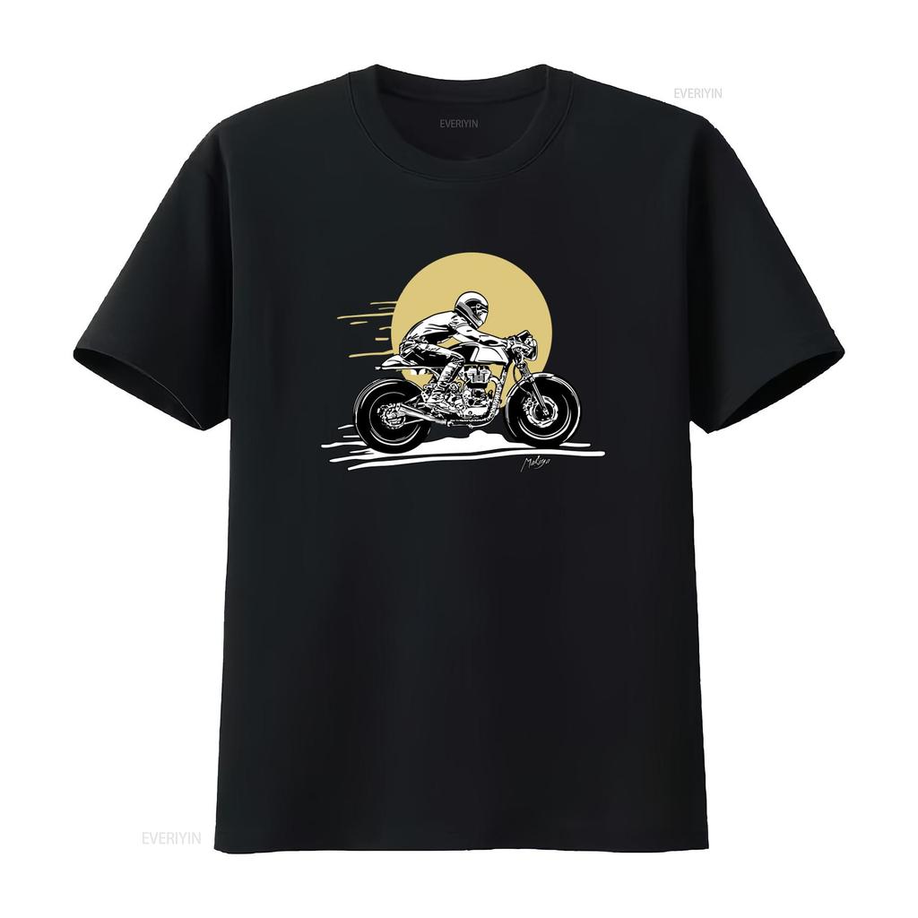 Stylish Mens Motorcycle Rider Print T Shirt In Black with Grey and Yellow Details Sizes S To 5XL Vintage Washed Versatile