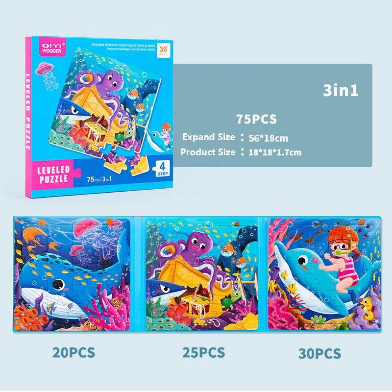 

3 in 1 Cartoon Puzzle Book Baby Educational Toy Puzzle Folding Dinosaur Animal Travel Game Early Education Toy Gifts