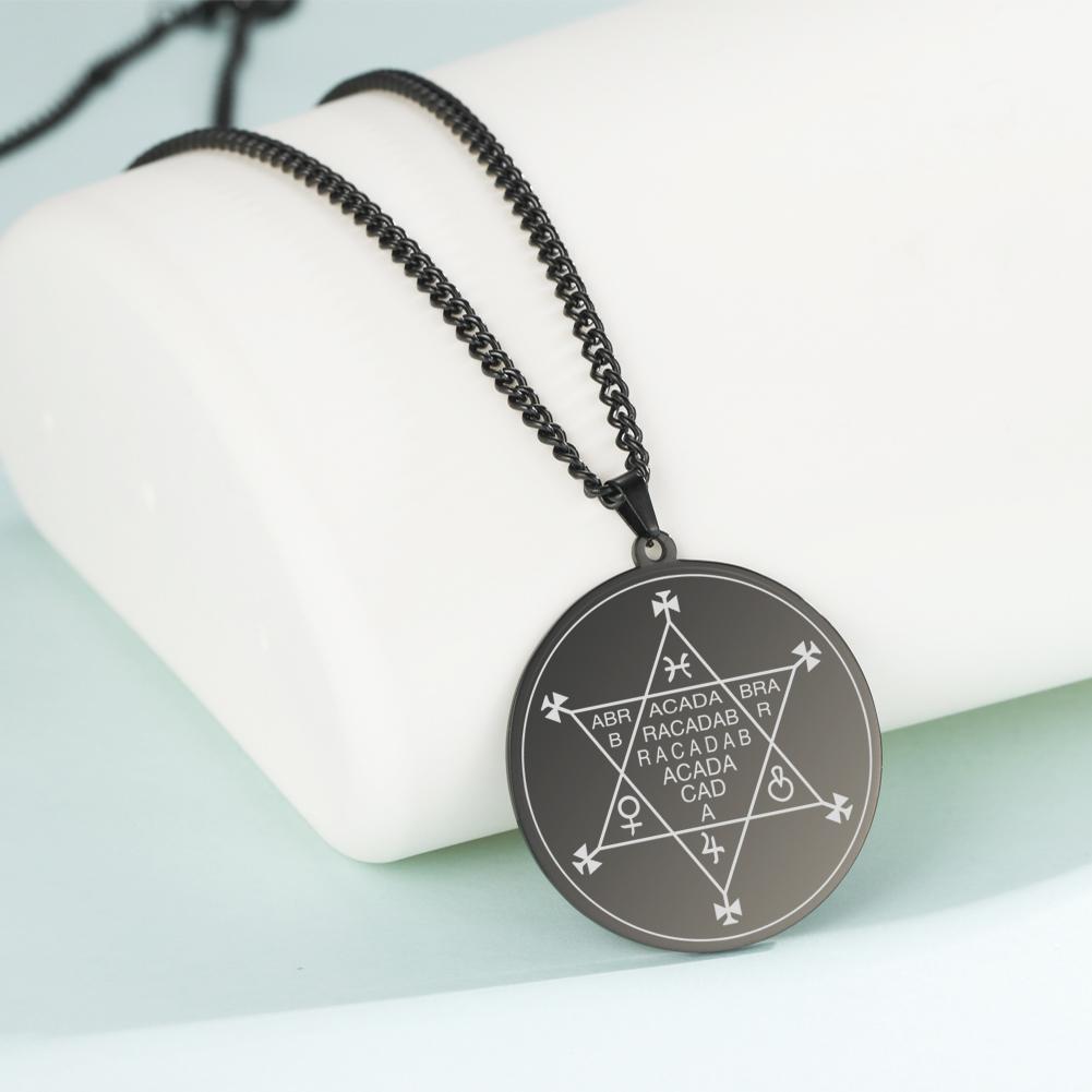 Dawapara Abracadabra Anhänger Abraxas Kabbalistische Magie Okkult Esoterisch Amulett Halskette Übernatürlich Edelstahl Schmuck