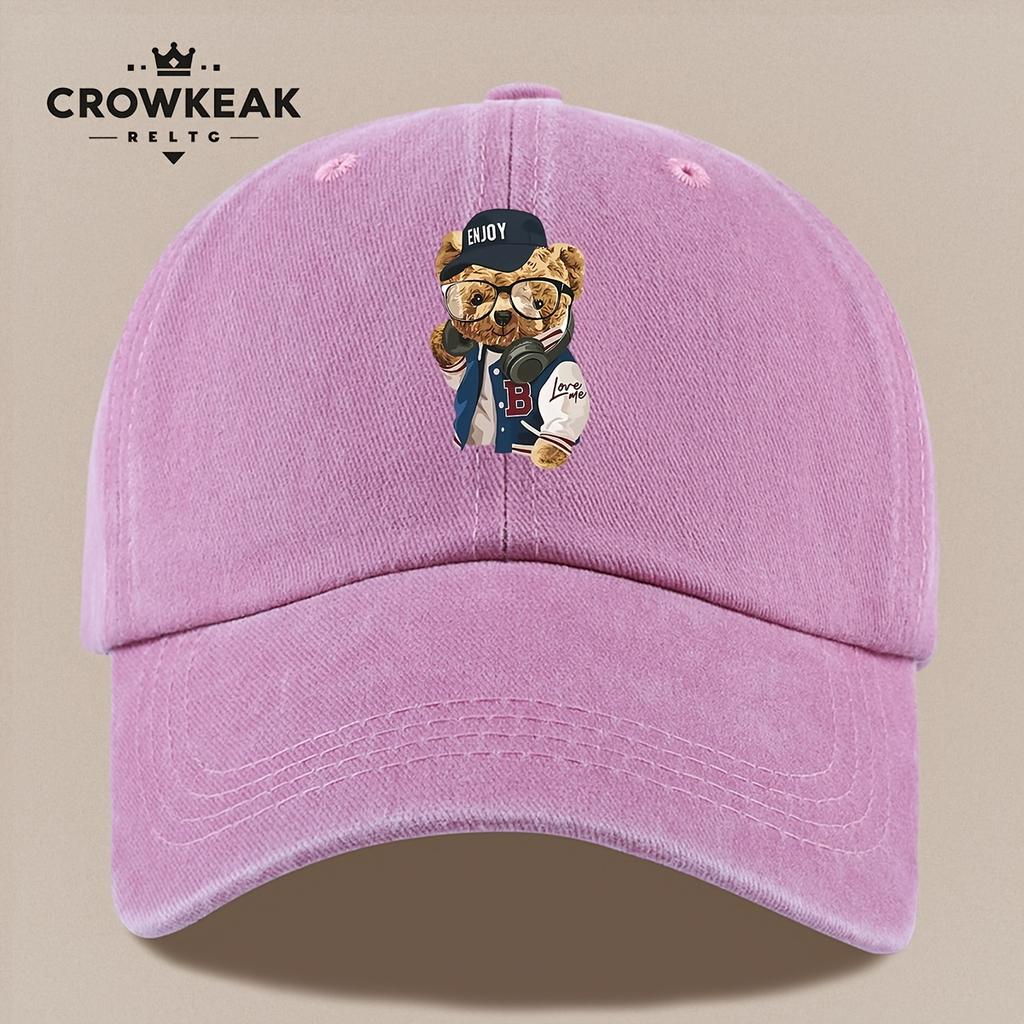 pc Vintage Trendy Baseball Teddy Bear Pattern Print Baseball Cap AllSeason Casual Apparel Accessory Black Papa Trucker Hat