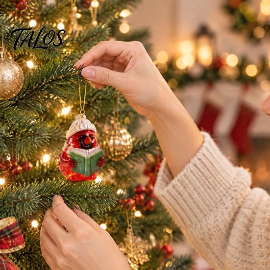Christmas Tree Holiday Decorations Acrylic Advent Calendar Box with 24 Bird Themed Hanging Ornaments, Countdown Festive Decoration for Home Window And