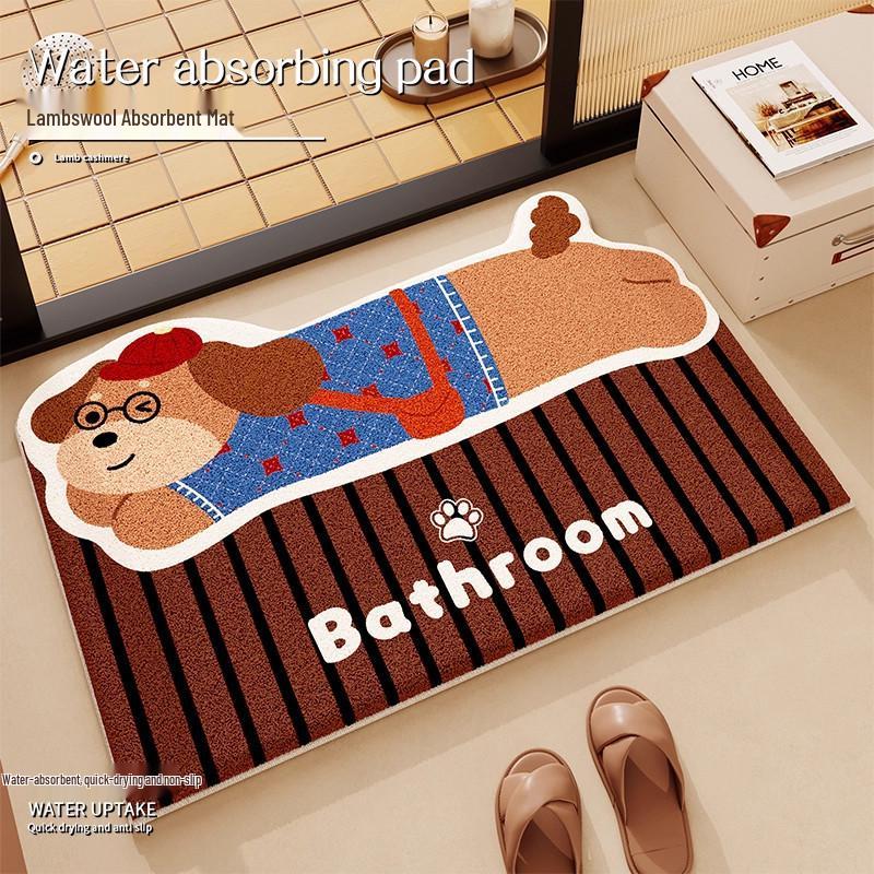 Cartoon Puppy Imitation Cashmere Floor Mat: Absorbent, Insulating Door Mat for Shower Room