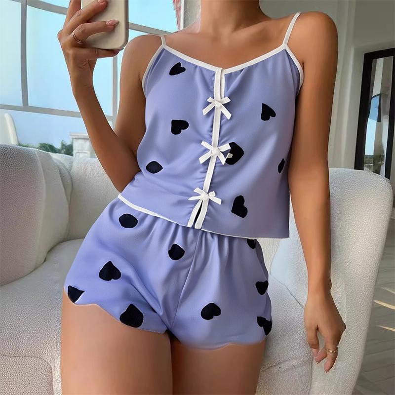 

Summer Sexy Casual Home Love Print Vest Shorts Pajamas Set For Women L жёлтый