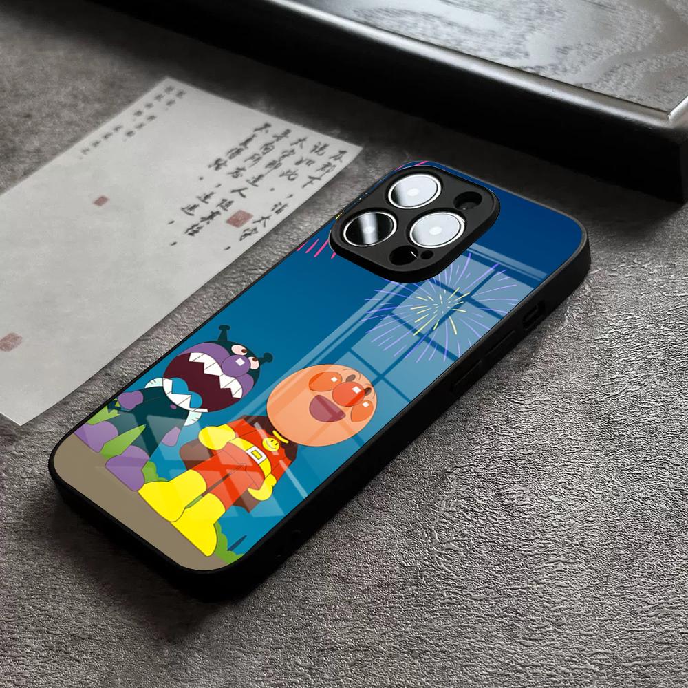 Cartoon Cute Anpanman Phone Case For IPhone 15 Pro Max 14 Pro 12 11 13 Mini X XR XS 16 Plus SE Tempered Glass Back Cover
