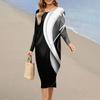 Women's Fashion Casual Long Sleeve Retro Print Round Neck Pocket Elegant Temperament Dress