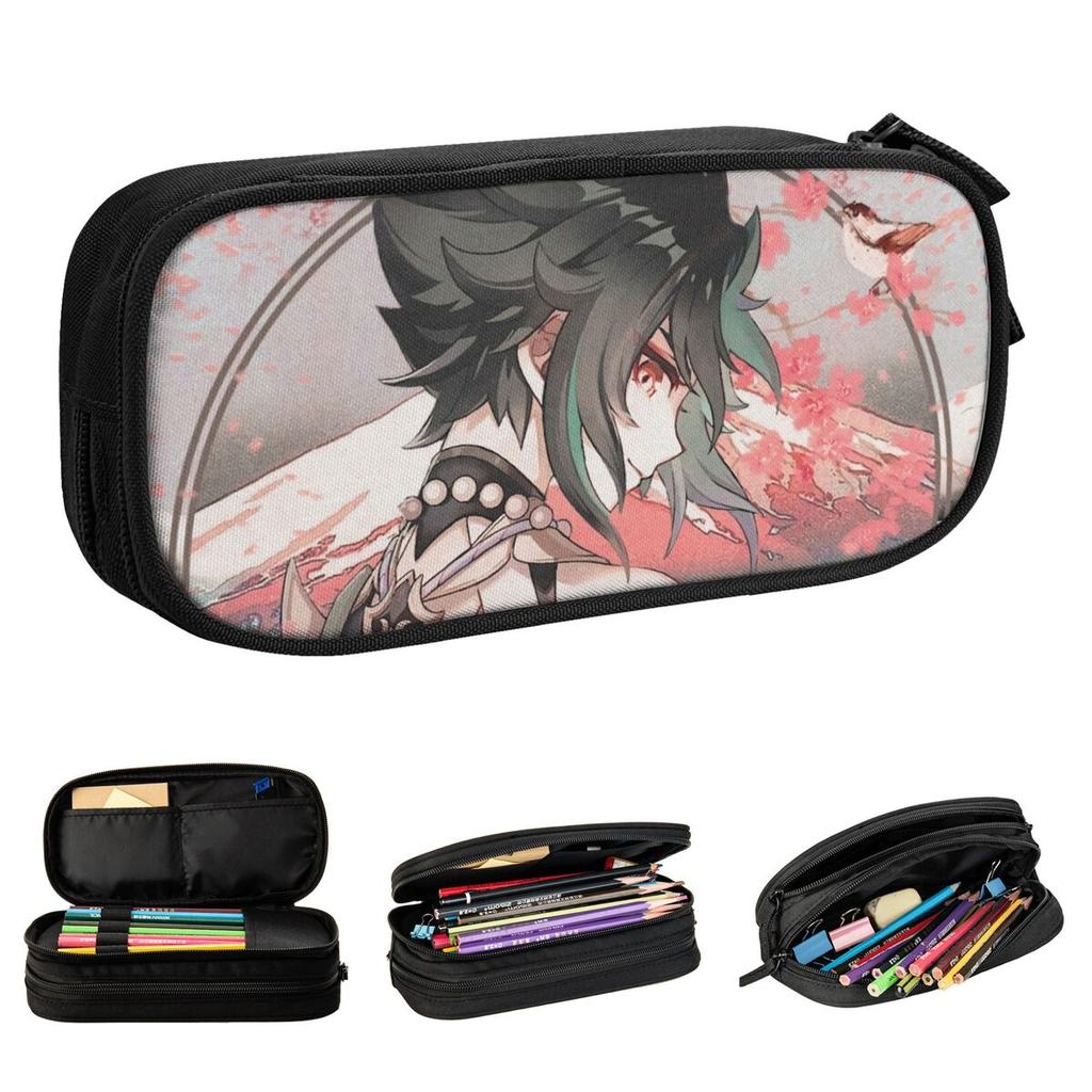Classic Anime Xiao Pencil Case Genshin Impact Retro Pencilcases Pen Kids Large Storage Bag Students School Zipper Stationery